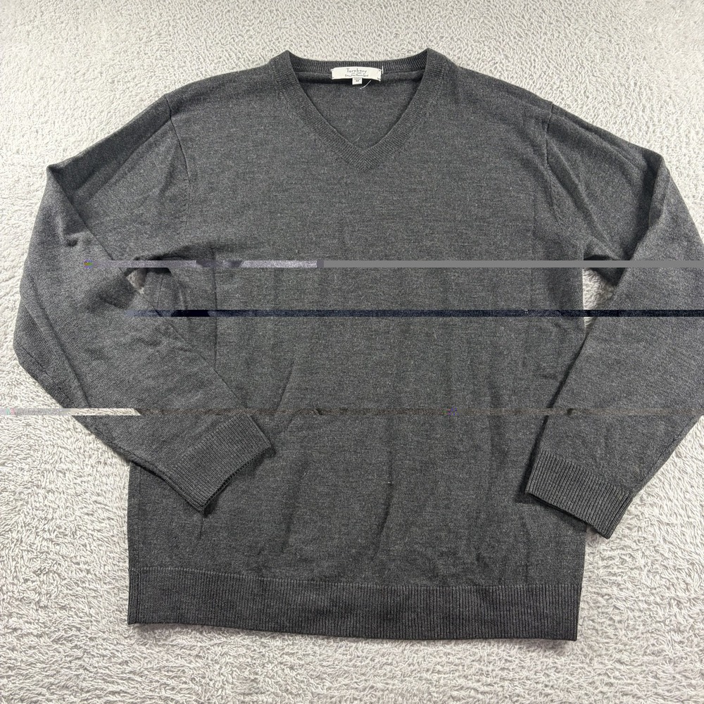 Turnbury Merino Wool Sweater Mens Medium Extra Fine Dark Gray V Neck Preppy